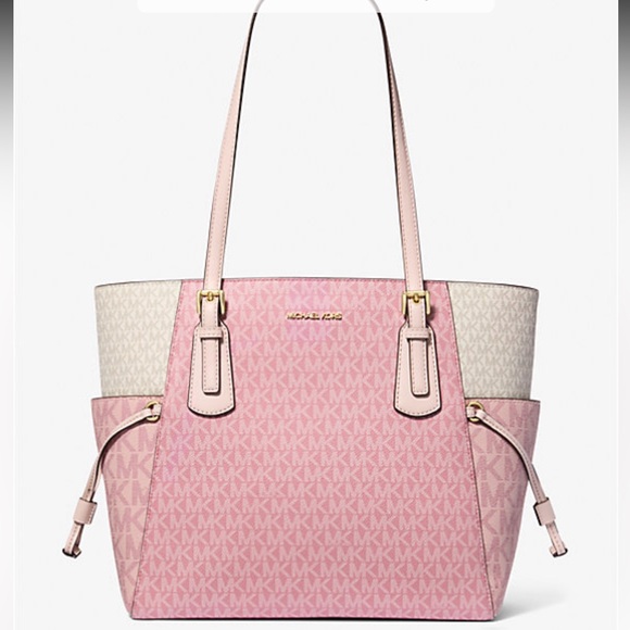 MK Voyager Large Color-Block Signature Logo Tote Bag. Powder Blush Multi. NWT - Picture 1 of 3